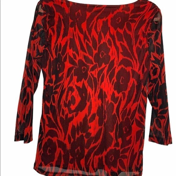 Rafaella Red & Black Floral 3/4 Sleeve Blouse - Picture 2 of 5